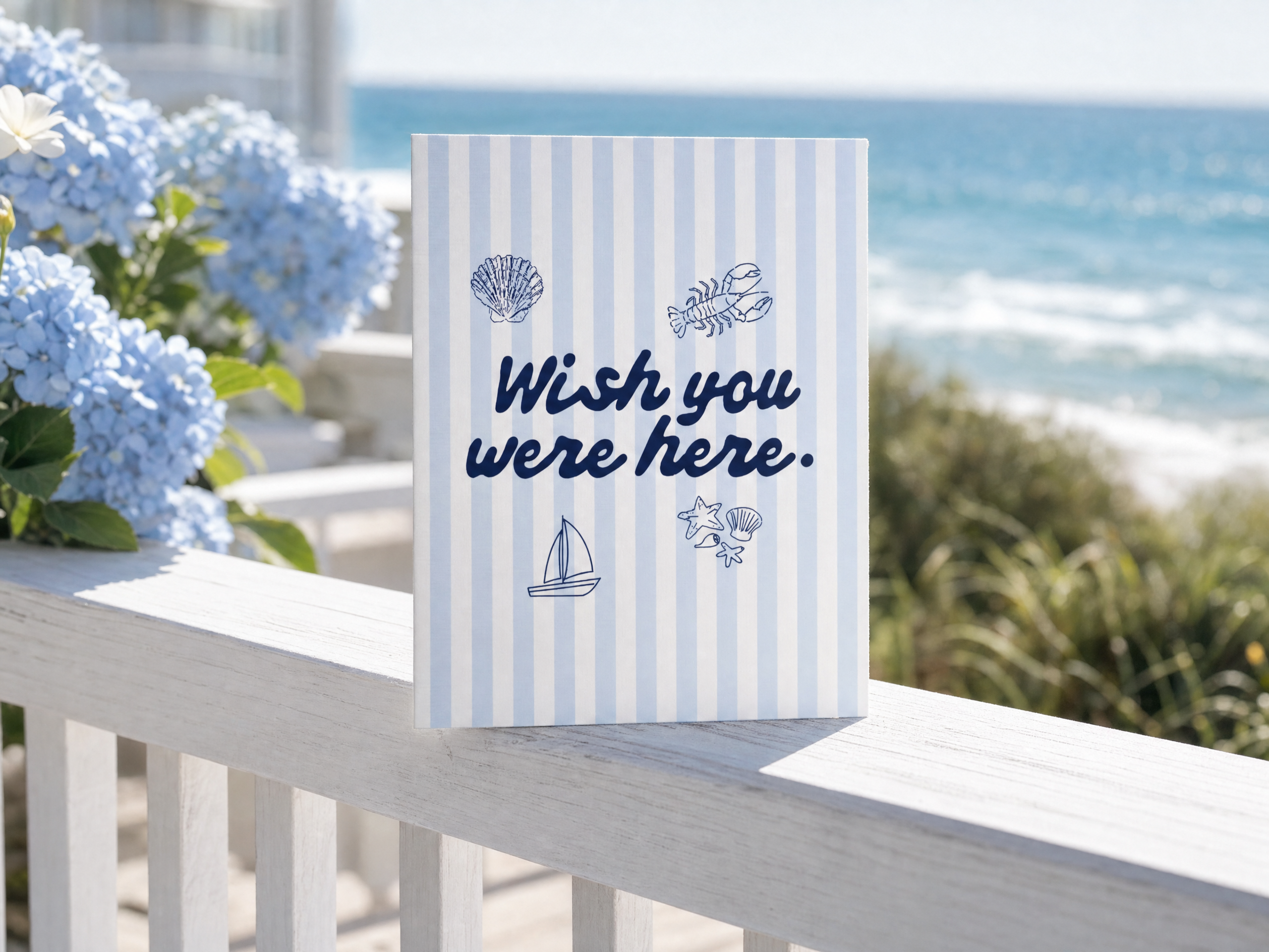 Wish You Were Here Canvas Wall Art – Blue Striped Stretched Matte Canvas
